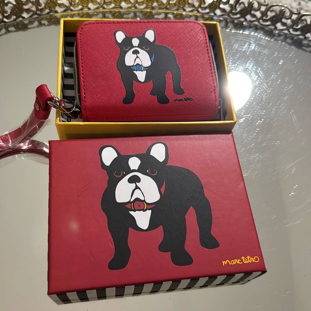 MARC TETRO NWT FRENCH BULLDOG WALLET RED